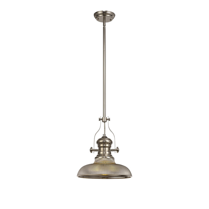 Nelson Lighting NLK01279 Louis 1 Light Telescopic Pendant With 30cm Round Glass Shade Polished Nickel/Smoked