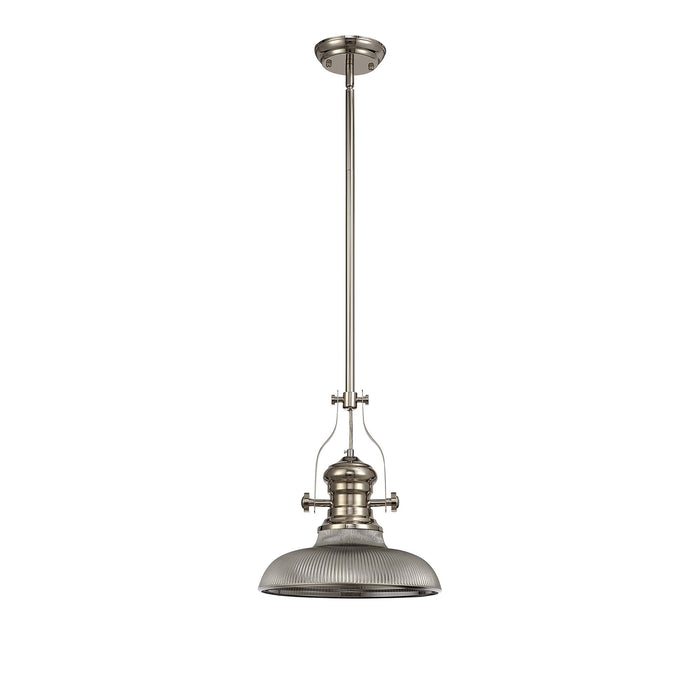 Nelson Lighting NLK01279 Louis 1 Light Telescopic Pendant With 30cm Round Glass Shade Polished Nickel/Smoked