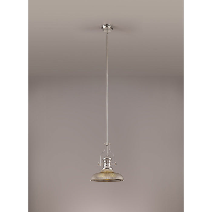 Nelson Lighting NLK01279 Louis 1 Light Telescopic Pendant With 30cm Round Glass Shade Polished Nickel/Smoked