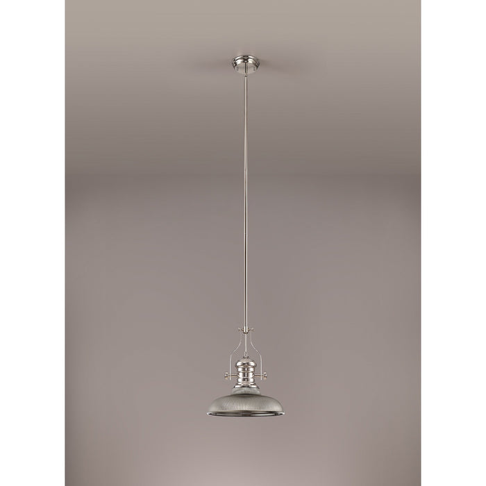 Nelson Lighting NLK01279 Louis 1 Light Telescopic Pendant With 30cm Round Glass Shade Polished Nickel/Smoked