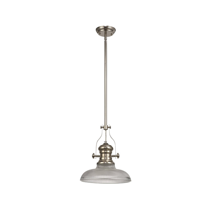 Nelson Lighting NLK01289 Louis 1 Light Telescopic Pendant With 30cm Round Glass Shade Polished Nickel/Clear