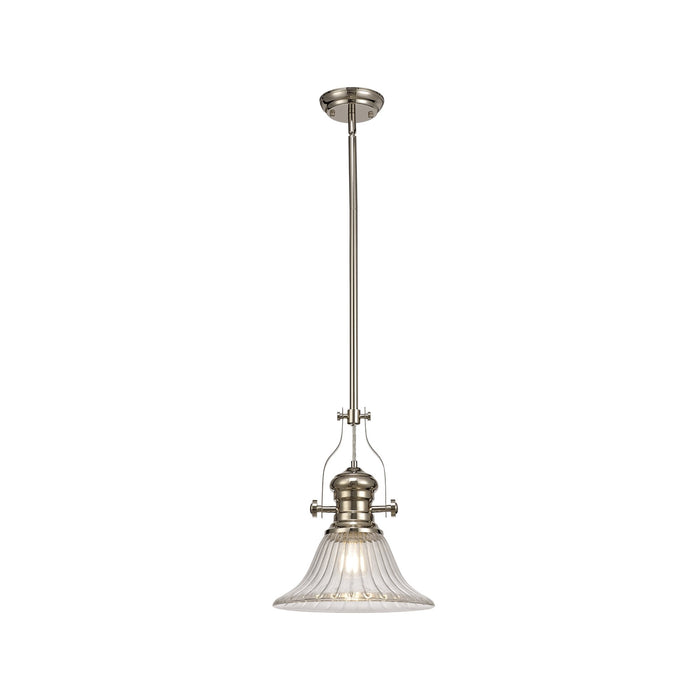 Nelson Lighting NLK01299 Louis 1 Light Telescopic Pendant With 30cm Bell Glass Shade Polished Nickel/Clear