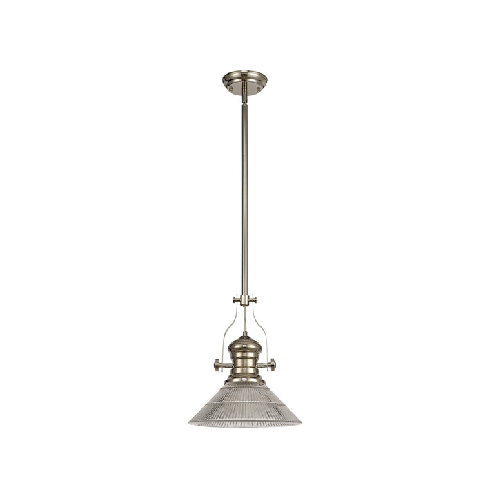 Nelson Lighting NLK01309 Louis 1 Light Telescopic Pendant With 30cm Cone Glass Shade Polished Nickel/Clear