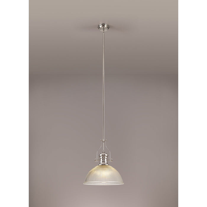 Nelson Lighting NLK01329 Louis 1 Light Telescopic Pendant With 38cm Dome Glass Shade Polished Nickel/Clear