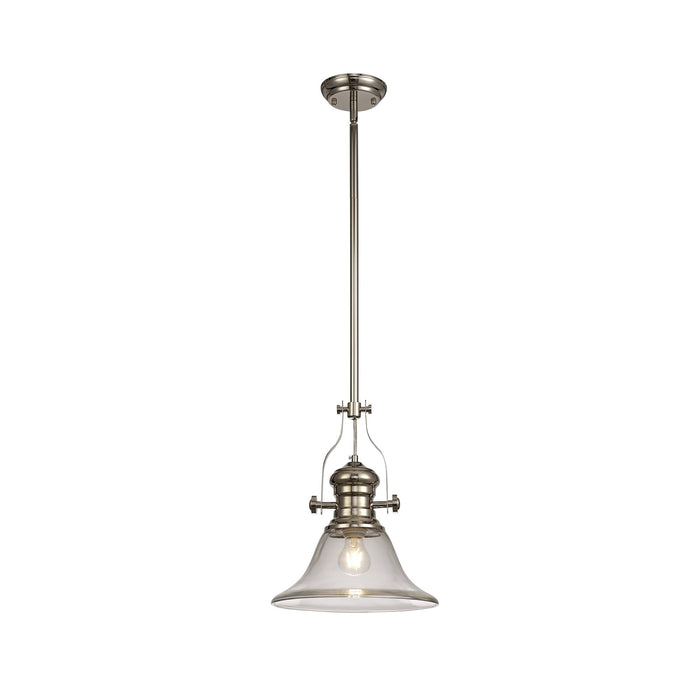 Nelson Lighting NLK01349 Louis 1 Light Telescopic Pendant With 30cm Smooth Bell Glass Shade Polished Nickel/Clear