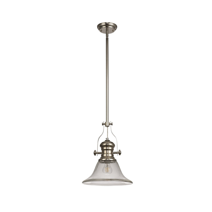 Nelson Lighting NLK01349 Louis 1 Light Telescopic Pendant With 30cm Smooth Bell Glass Shade Polished Nickel/Clear