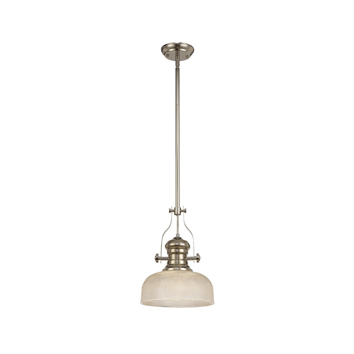 Nelson Lighting NLK01359 Louis 1 Light Telescopic Pendant With 26.5cm Prismatic Glass Shade Polished Nickel/Clear