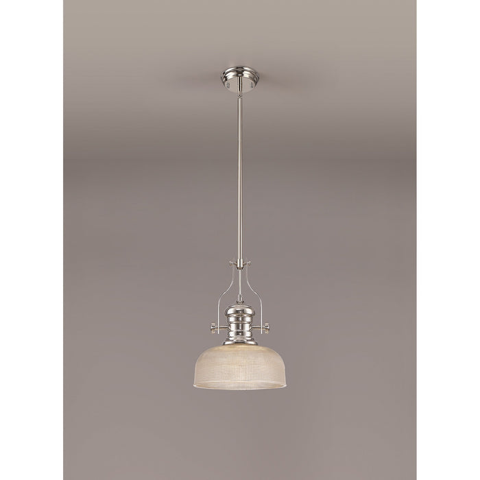 Nelson Lighting NLK01359 Louis 1 Light Telescopic Pendant With 26.5cm Prismatic Glass Shade Polished Nickel/Clear