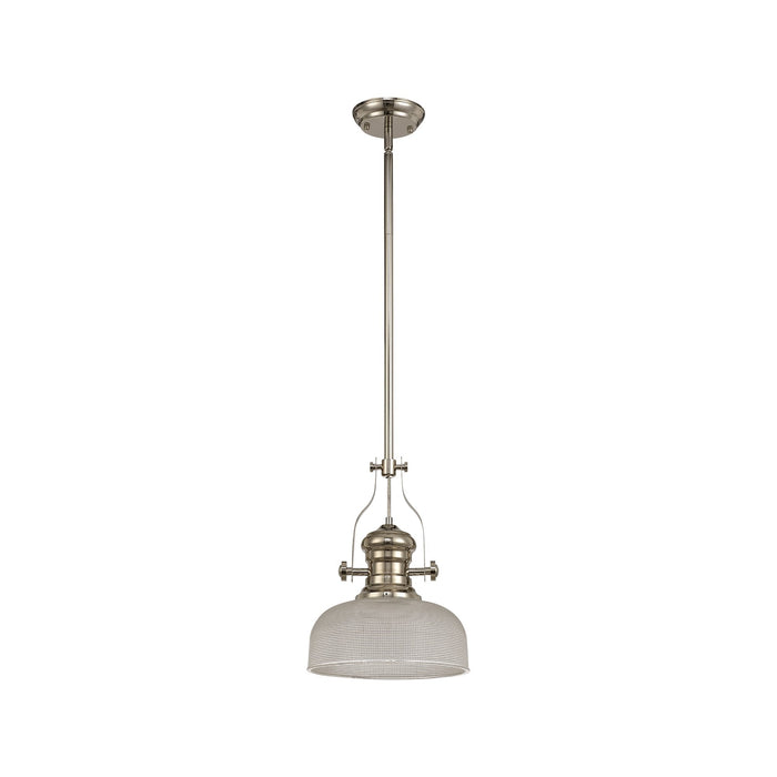 Nelson Lighting NLK01359 Louis 1 Light Telescopic Pendant With 26.5cm Prismatic Glass Shade Polished Nickel/Clear