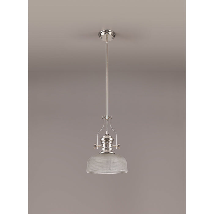 Nelson Lighting NLK01359 Louis 1 Light Telescopic Pendant With 26.5cm Prismatic Glass Shade Polished Nickel/Clear