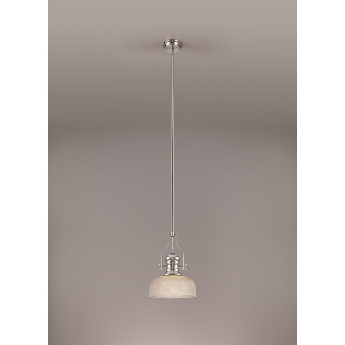 Nelson Lighting NLK01359 Louis 1 Light Telescopic Pendant With 26.5cm Prismatic Glass Shade Polished Nickel/Clear