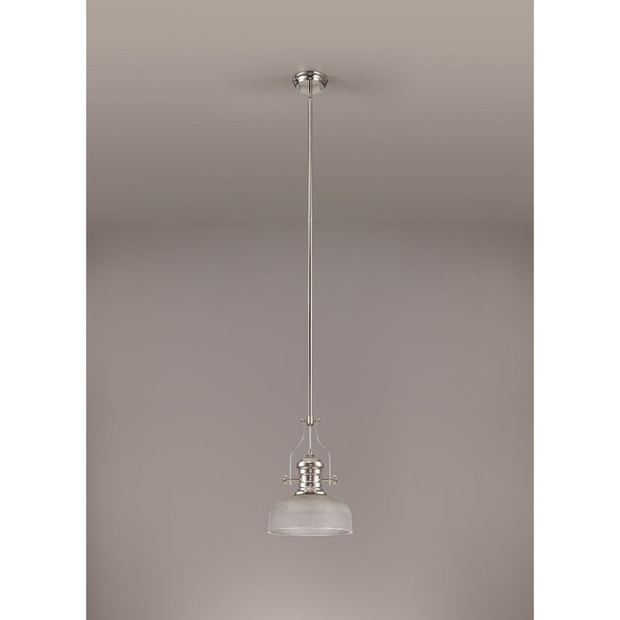 Nelson Lighting NLK01359 Louis 1 Light Telescopic Pendant With 26.5cm Prismatic Glass Shade Polished Nickel/Clear