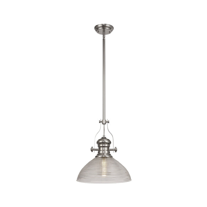 Nelson Lighting NLK01369 Louis 1 Light Telescopic Pendant With 33.5cm Prismatic Glass Shade Polished Nickel/Clear