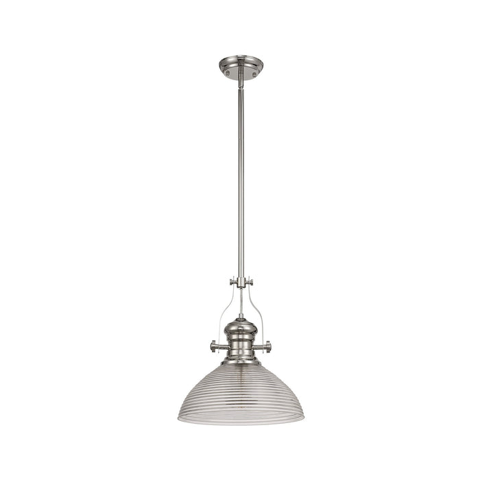 Nelson Lighting NLK01369 Louis 1 Light Telescopic Pendant With 33.5cm Prismatic Glass Shade Polished Nickel/Clear