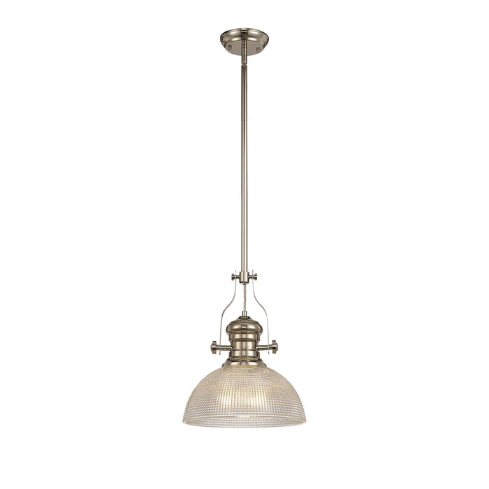 Nelson Lighting NLK01379 Louis 1 Light Telescopic Pendant With 30cm Prismatic Glass Shade Polished Nickel/Clear