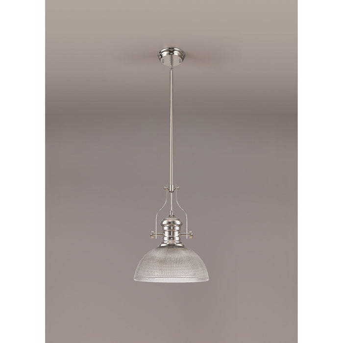 Nelson Lighting NLK01379 Louis 1 Light Telescopic Pendant With 30cm Prismatic Glass Shade Polished Nickel/Clear