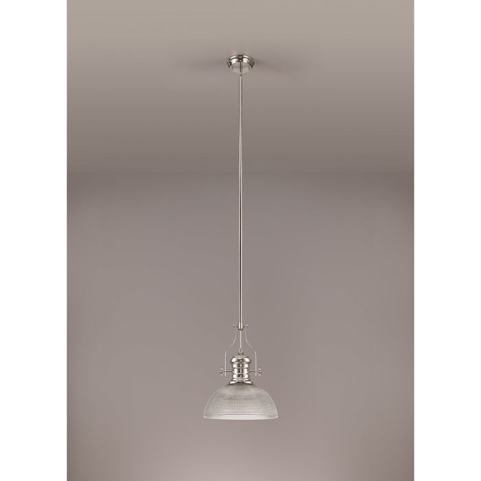 Nelson Lighting NLK01379 Louis 1 Light Telescopic Pendant With 30cm Prismatic Glass Shade Polished Nickel/Clear