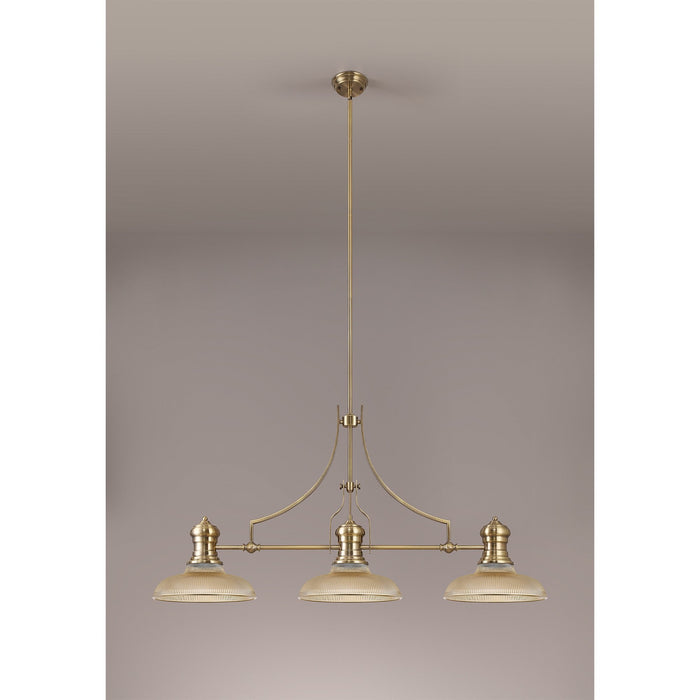 Nelson Lighting NLK03529 Louis 3 Light Telescopic Pendant With 30cm Round Glass Shade Antique Brass/Amber