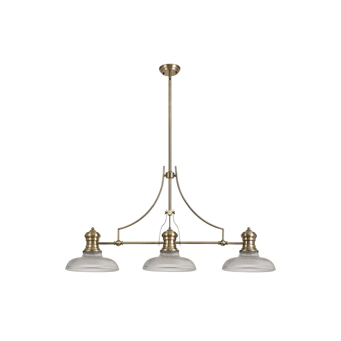 Nelson Lighting NLK03549 Louis 3 Light Telescopic Pendant With 30cm Round Glass Shade Antique Brass/Clear