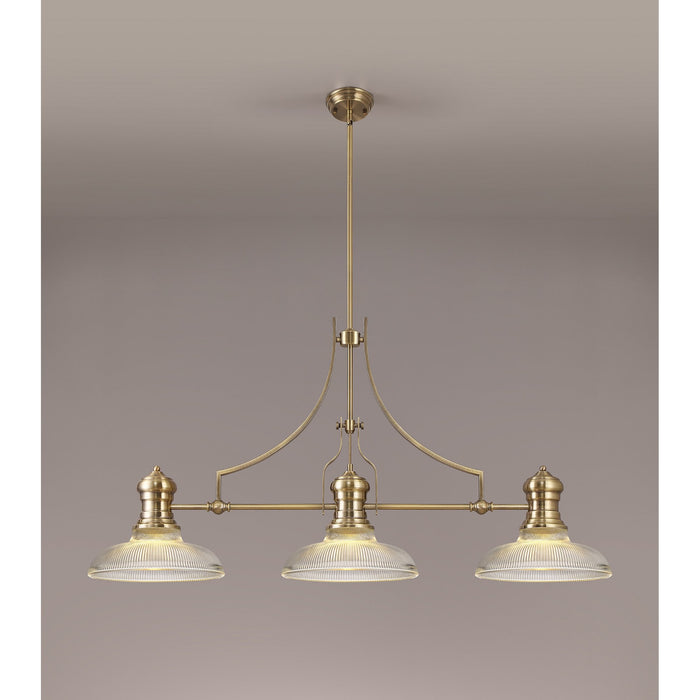 Nelson Lighting NLK03549 Louis 3 Light Telescopic Pendant With 30cm Round Glass Shade Antique Brass/Clear