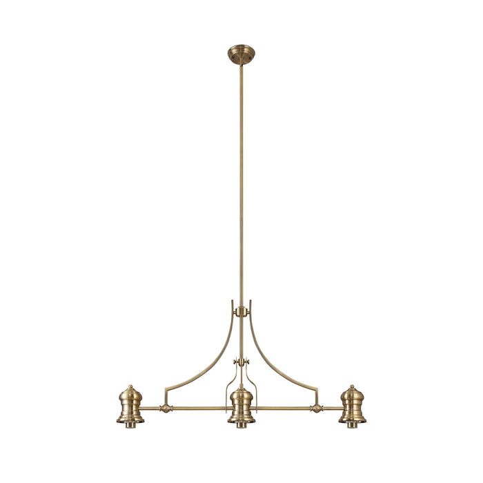 Nelson Lighting NLK03549 Louis 3 Light Telescopic Pendant With 30cm Round Glass Shade Antique Brass/Clear