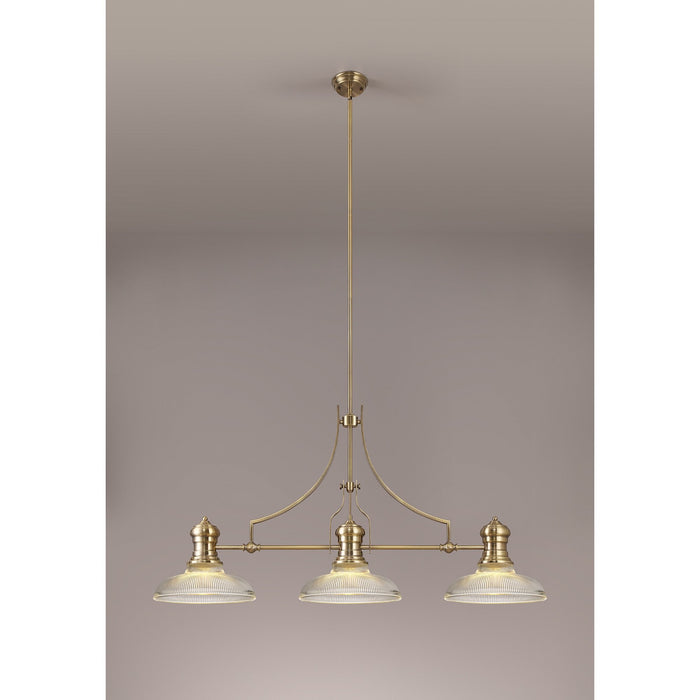 Nelson Lighting NLK03549 Louis 3 Light Telescopic Pendant With 30cm Round Glass Shade Antique Brass/Clear