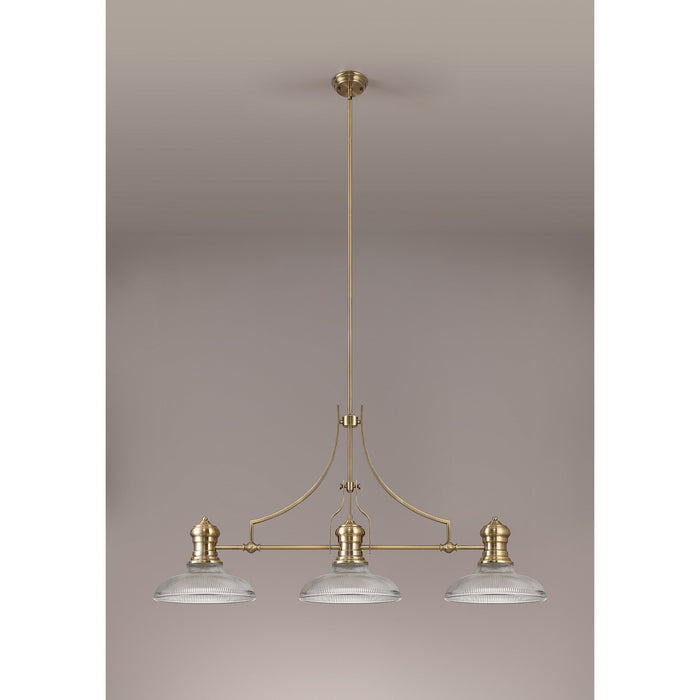 Nelson Lighting NLK03549 Louis 3 Light Telescopic Pendant With 30cm Round Glass Shade Antique Brass/Clear