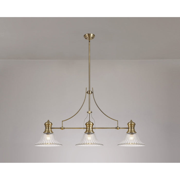 Nelson Lighting NLK03559 Louis 3 Light Telescopic Pendant With 30cm Bell Glass Shade Antique Brass/Clear