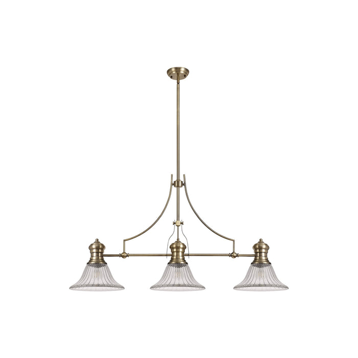 Nelson Lighting NLK03559 Louis 3 Light Telescopic Pendant With 30cm Bell Glass Shade Antique Brass/Clear