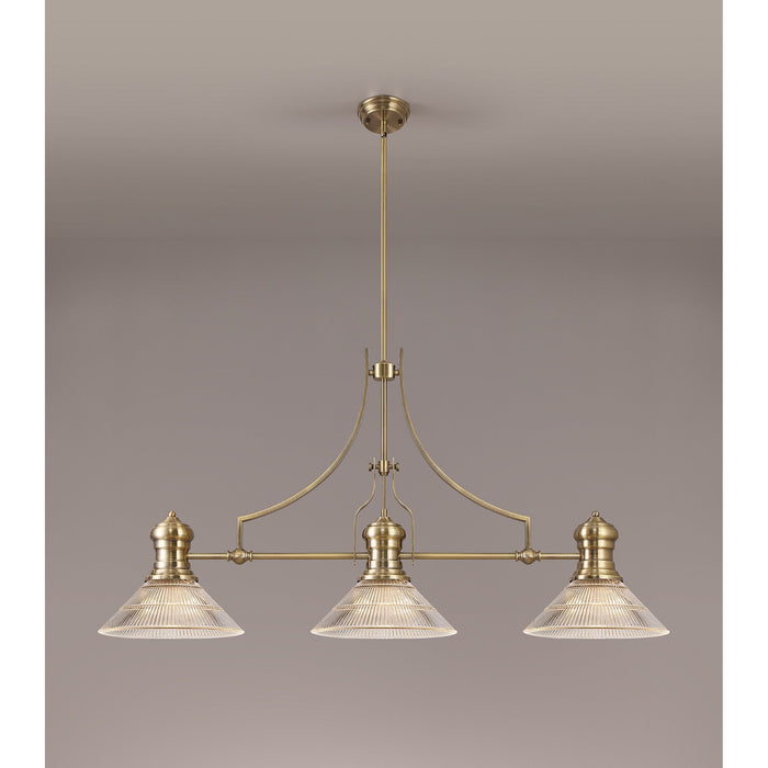 Nelson Lighting NLK03569 Louis 3 Light Telescopic Pendant With 30cm Cone Glass Shade Antique Brass/Clear