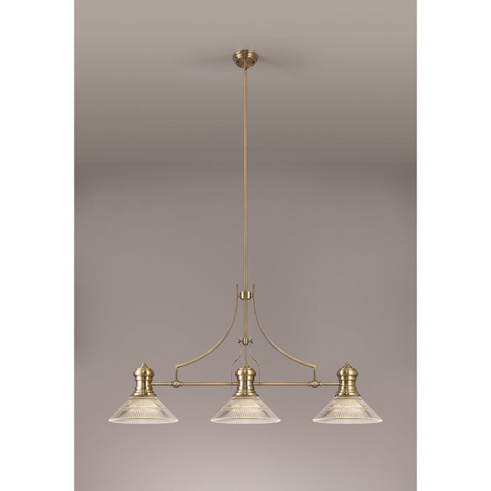 Nelson Lighting NLK03569 Louis 3 Light Telescopic Pendant With 30cm Cone Glass Shade Antique Brass/Clear