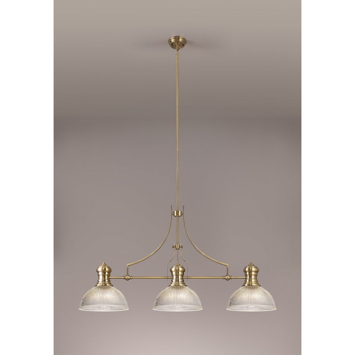 Nelson Lighting NLK03579 Louis 3 Light Telescopic Pendant With 30cm Dome Glass Shade Antique Brass/Clear