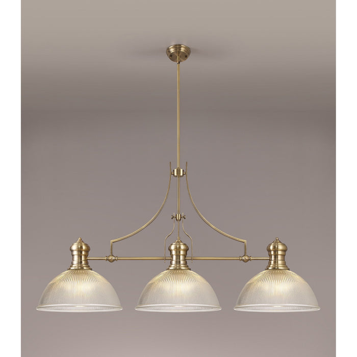 Nelson Lighting NLK03589 Louis 3 Light Telescopic Pendant With 38cm Dome Glass Shade Antique Brass/Clear