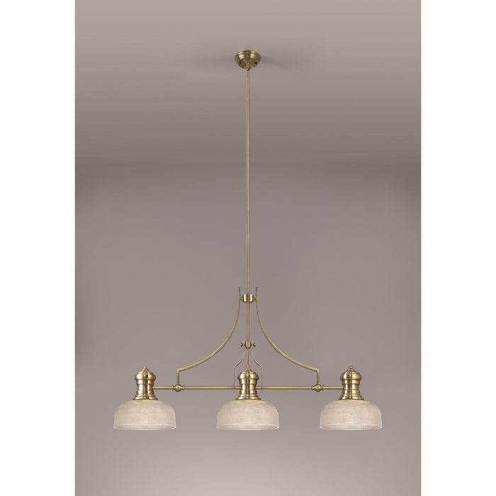 Nelson Lighting NLK03619 Louis 3 Light Telescopic Pendant With 26.5cm Prismatic Glass Shade Antique Brass/Clear