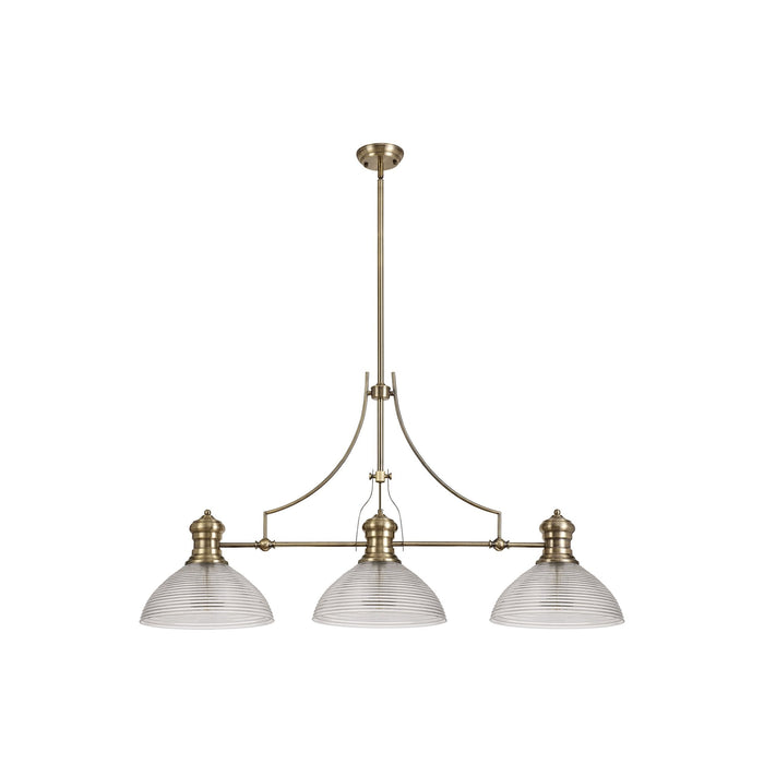 Nelson Lighting NLK03629 Louis 3 Light Telescopic Pendant With 33.5cm Prismatic Glass Shade Antique Brass/Clear