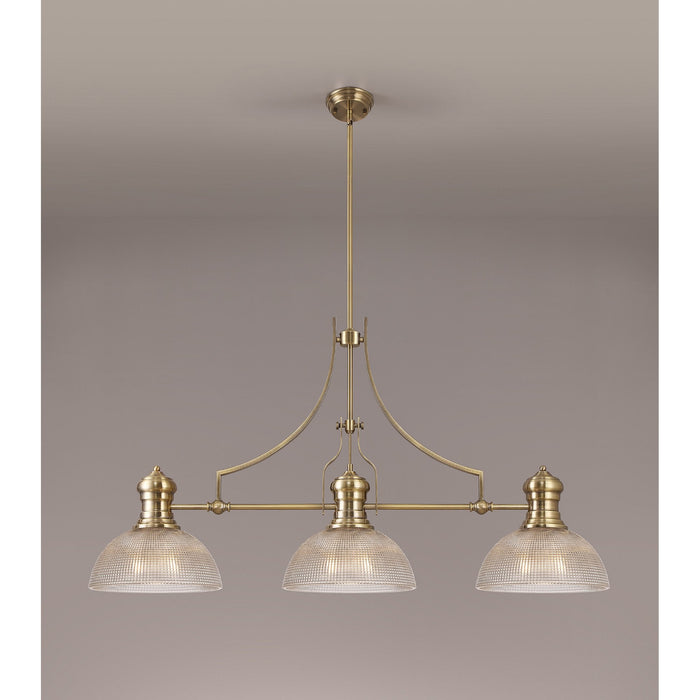 Nelson Lighting NLK03639 Louis 3 Light Telescopic Pendant With 30cm Prismatic Glass Shade Antique Brass/Clear