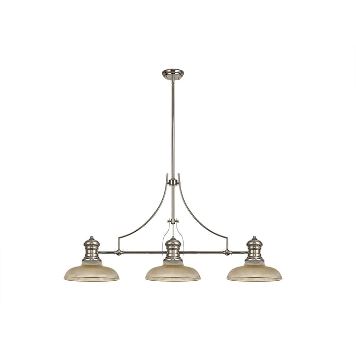 Nelson Lighting NLK03649 Louis 3 Light Telescopic Pendant With 30cm Round Glass Shade Polished Nickel/Amber