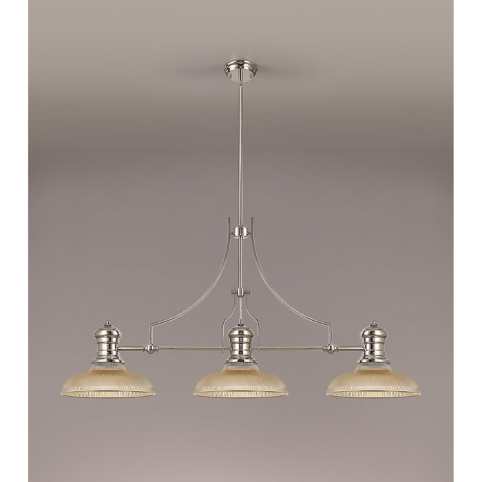 Nelson Lighting NLK03649 Louis 3 Light Telescopic Pendant With 30cm Round Glass Shade Polished Nickel/Amber