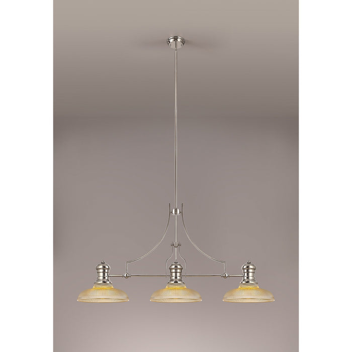 Nelson Lighting NLK03649 Louis 3 Light Telescopic Pendant With 30cm Round Glass Shade Polished Nickel/Amber