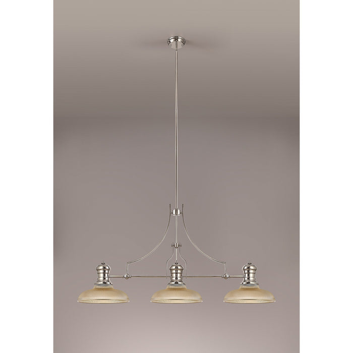 Nelson Lighting NLK03649 Louis 3 Light Telescopic Pendant With 30cm Round Glass Shade Polished Nickel/Amber