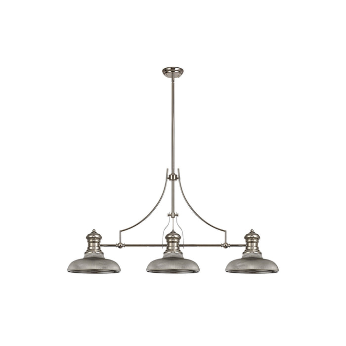 Nelson Lighting NLK03659 Louis 3 Light Telescopic Pendant With 30cm Round Glass Shade Polished Nickel/Smoked