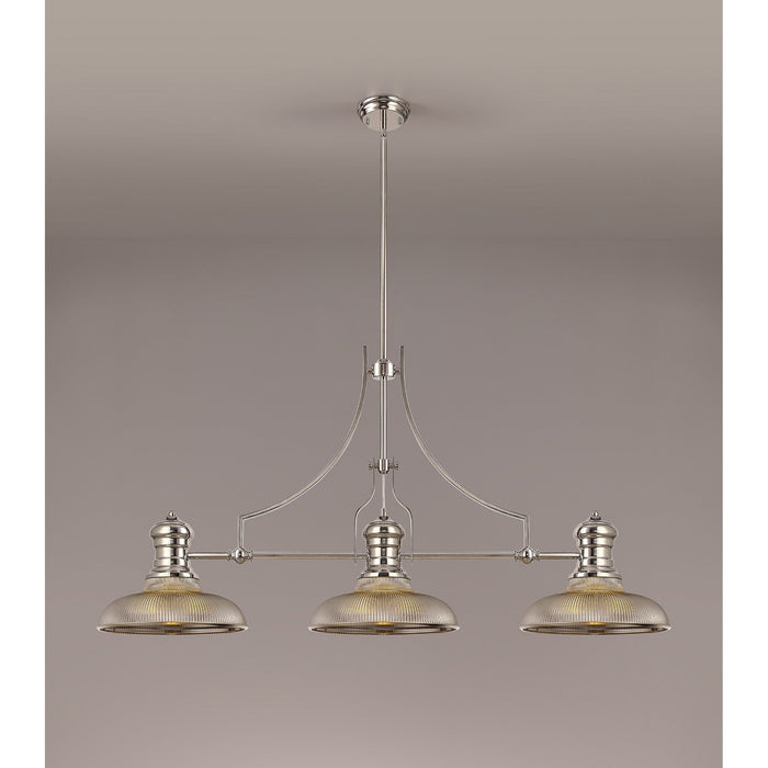 Nelson Lighting NLK03659 Louis 3 Light Telescopic Pendant With 30cm Round Glass Shade Polished Nickel/Smoked