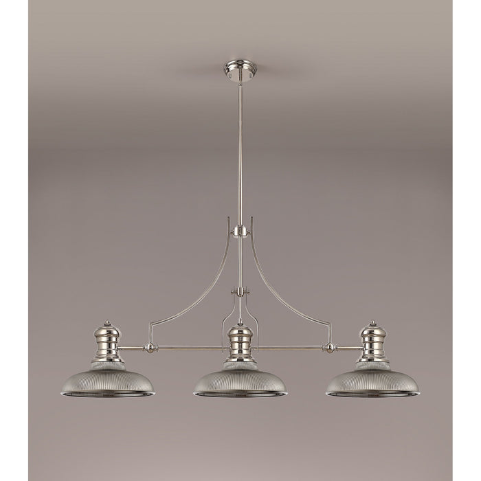 Nelson Lighting NLK03659 Louis 3 Light Telescopic Pendant With 30cm Round Glass Shade Polished Nickel/Smoked