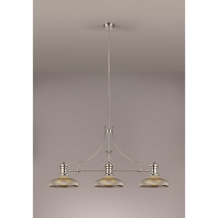 Nelson Lighting NLK03659 Louis 3 Light Telescopic Pendant With 30cm Round Glass Shade Polished Nickel/Smoked