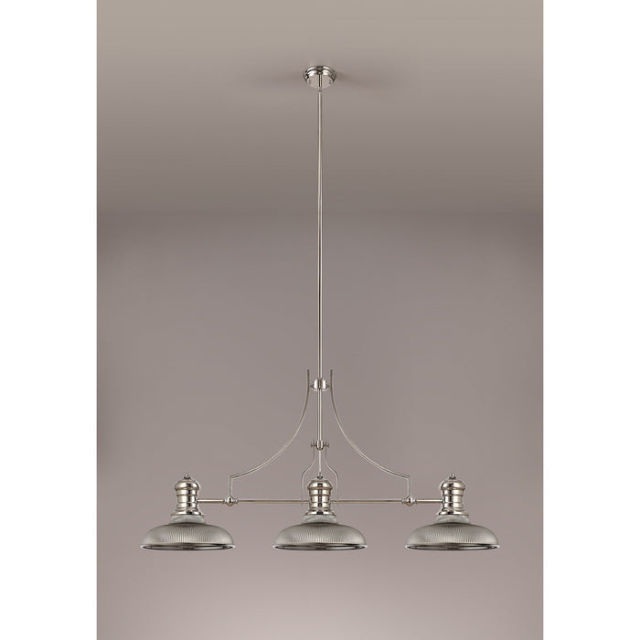 Nelson Lighting NLK03659 Louis 3 Light Telescopic Pendant With 30cm Round Glass Shade Polished Nickel/Smoked