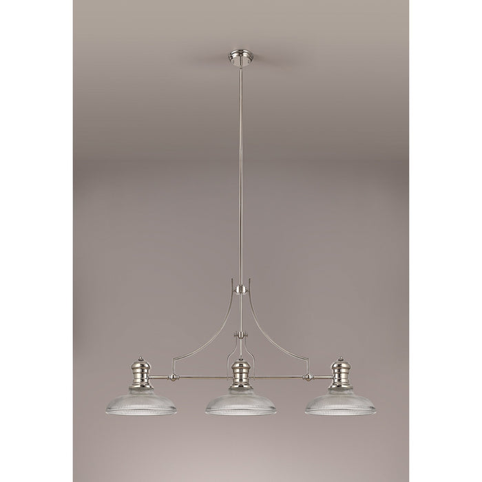 Nelson Lighting NLK03669 Louis 3 Light Telescopic Pendant With 30cm Round Glass Shade Polished Nickel/Clear