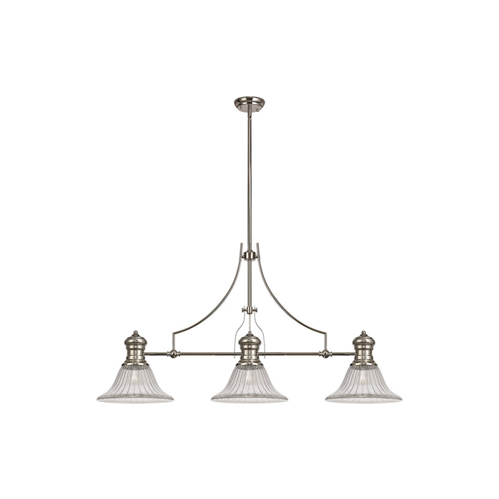 Nelson Lighting NLK03679 Louis 3 Light Telescopic Pendant With 30cm Bell Glass Shade Polished Nickel/Clear