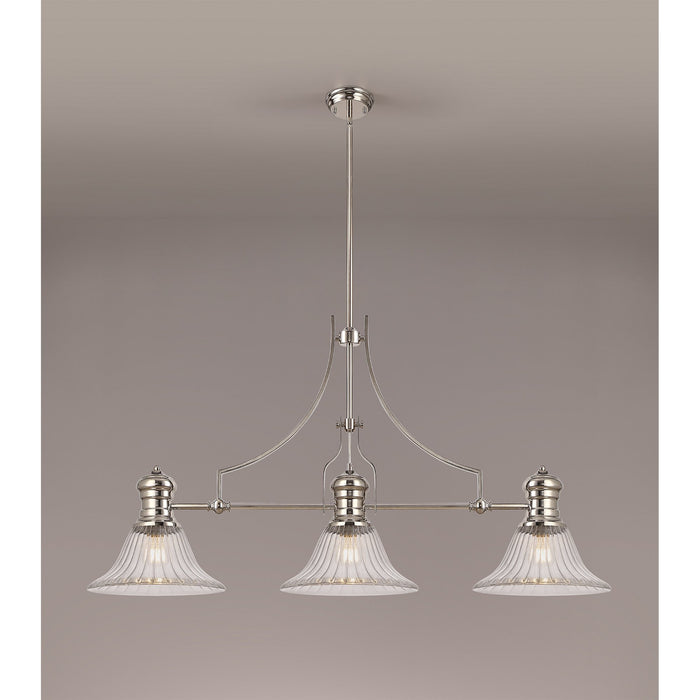 Nelson Lighting NLK03679 Louis 3 Light Telescopic Pendant With 30cm Bell Glass Shade Polished Nickel/Clear