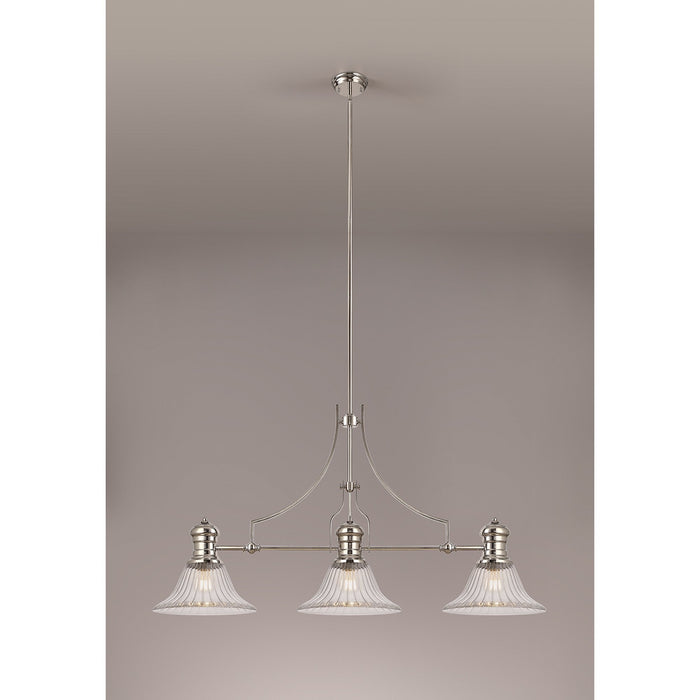 Nelson Lighting NLK03679 Louis 3 Light Telescopic Pendant With 30cm Bell Glass Shade Polished Nickel/Clear