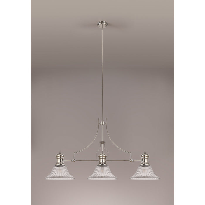 Nelson Lighting NLK03679 Louis 3 Light Telescopic Pendant With 30cm Bell Glass Shade Polished Nickel/Clear